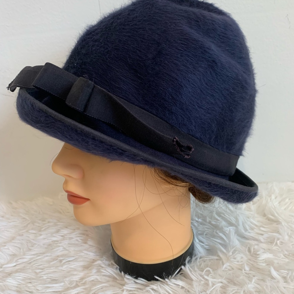 Vintage Chic Dark Blue Women's Hat with Ribbon Accent